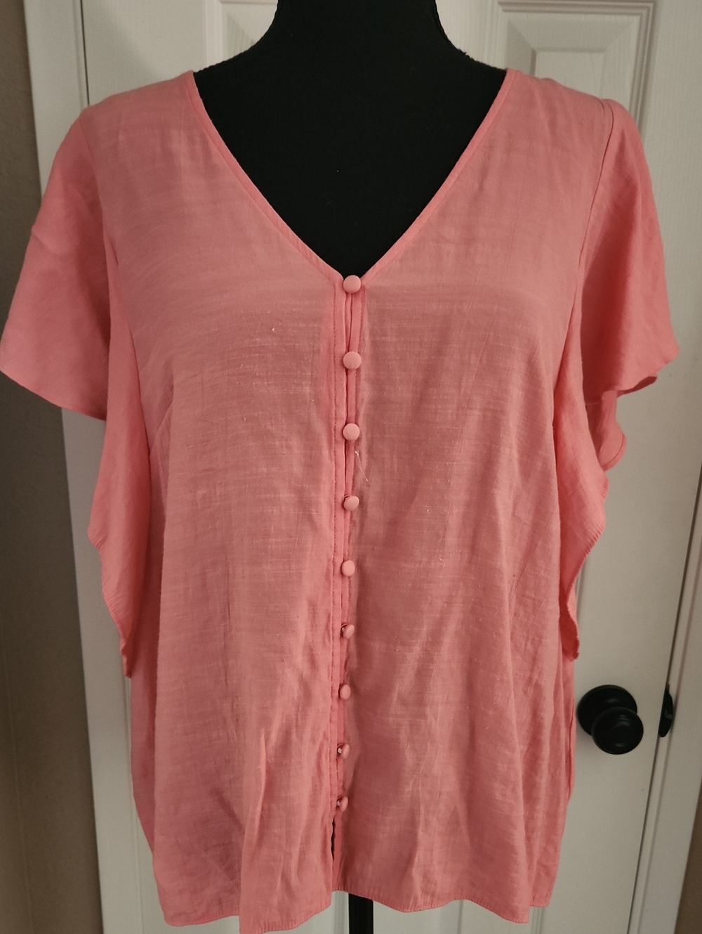 Nine West Coral Button-Front V-Neck Blouse